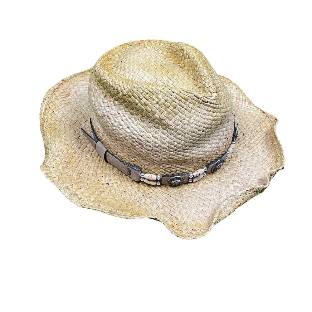 Vintage Kenny K RM10D-D Woven Natural Fiber Beaded Western Hat Sz M